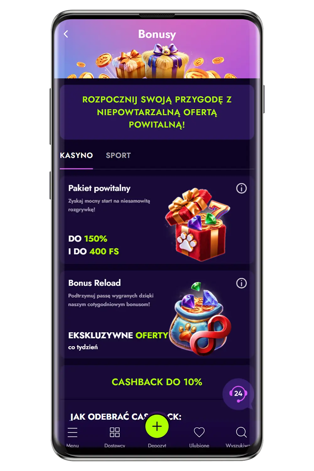 Zrzuty ekranu kasyna na urządzeniu mobilnym