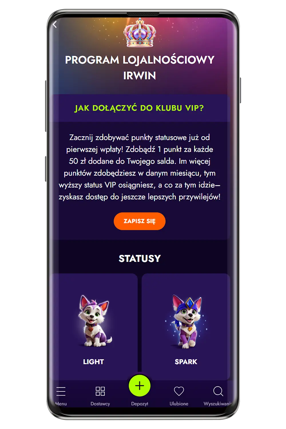 Zrzuty ekranu kasyna na urządzeniu mobilnym